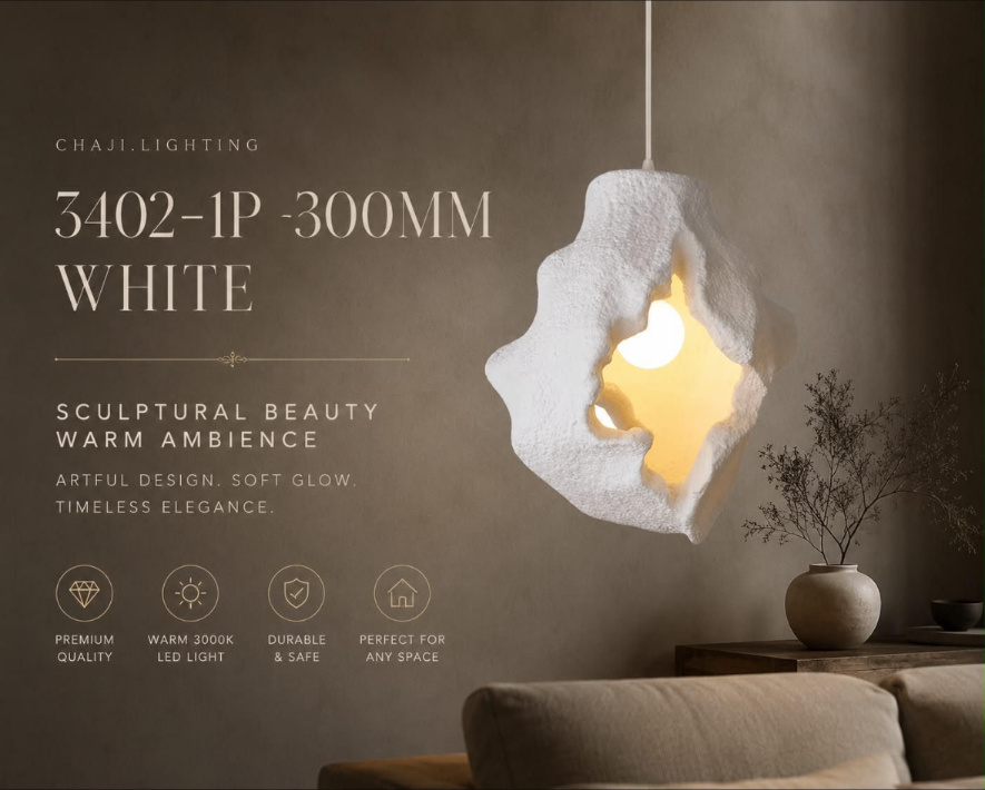 3402-1P Sculptural White Pendant